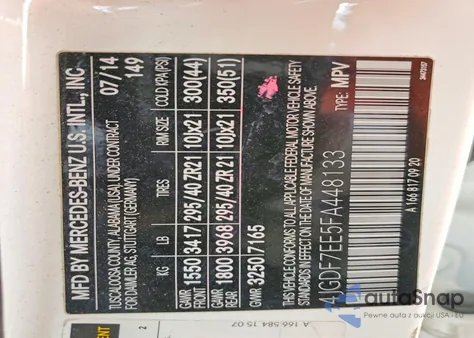 2015 Merz Gl 63 Amg z USA, uszkodzony, nr VIN 4JGDF7EE5FA448133